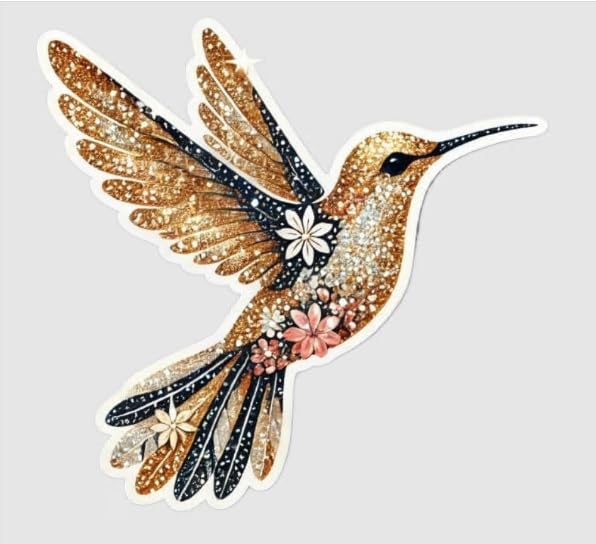 Vinyl sticker: Glittering Hummingbird Sticker for Laptop, Wall, Car, Window, Bumper - Waterproof Decal for Auto, Truck, and Water Bottle