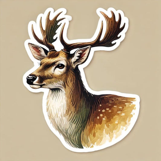 Vinyl sticker: Watercolor White-Tailed Deer – Sticker Decal for Laptop, Wall, Car, Window, Bumper, Truck, Waterproof, Auto, Water Bottle