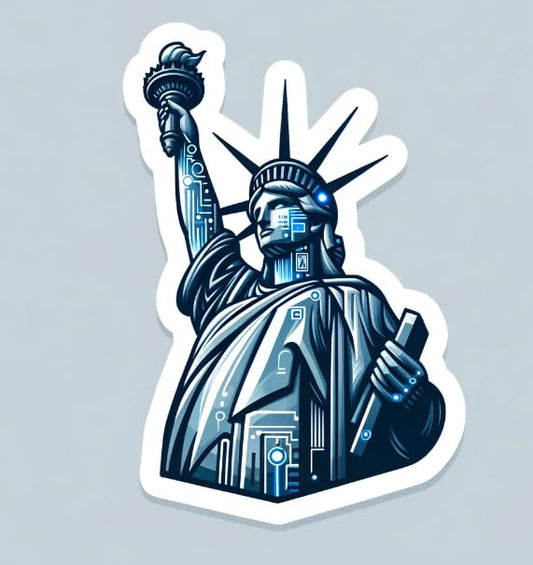 Vinyl sticker: Futuristic Statue of Liberty Sticker - Modern Tech Decal for History and Tech Enthusiasts