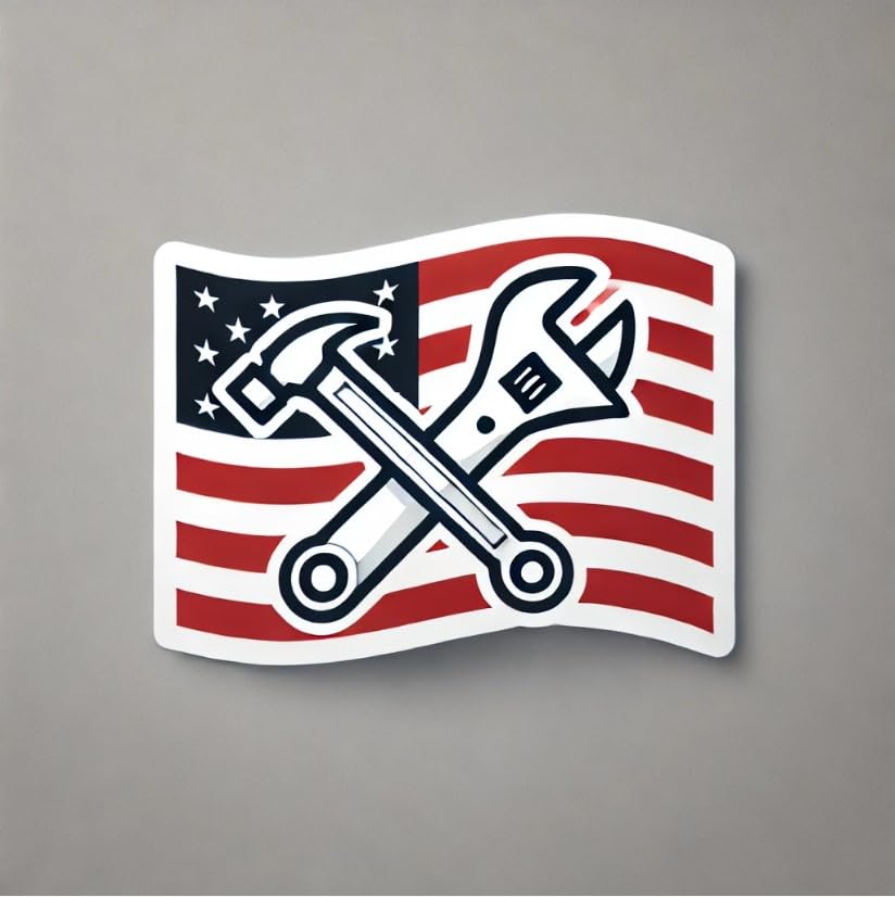 Vinyl sticker: Minimalist American Flag Labor Day Wall Car Window Bumper Sticker - Hammer and Wrench Decal, Vinyl Waterproof for Laptop, Truck, Auto, Water Bottle (4)
