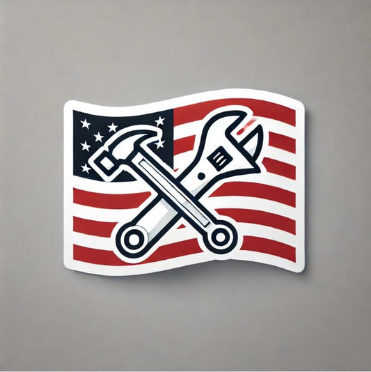 Vinyl sticker: Minimalist American Flag Labor Day Wall Car Window Bumper Sticker - Hammer and Wrench Decal, Vinyl Waterproof for Laptop, Truck, Auto, Water Bottle (4)