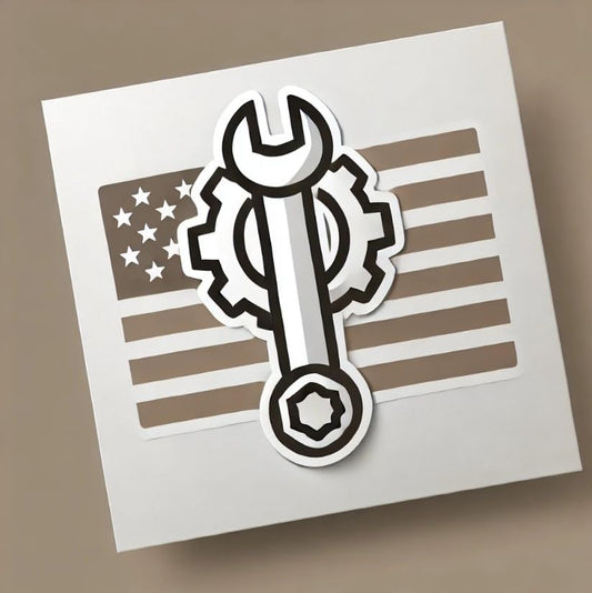 Vinyl sticker: Minimalistic Labor Day Wall Car Window Bumper Sticker - Simple Wrench and Gear Decal, Vinyl Waterproof for Laptop, Truck, Auto, Water Bottle