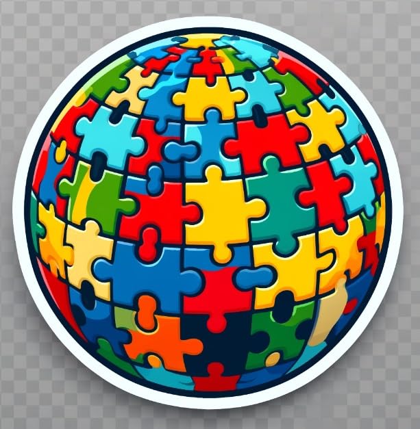 Vinyl sticker: Incomplete Autism Puzzle Earth Sticker - Symbolic Unity and Awareness Decal for Laptops, Cars, Windows, and Bottles