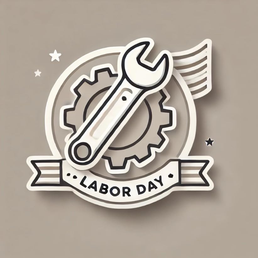 Vinyl sticker: Minimalistic Labor Day Wall Car Window Bumper Sticker - Simple Wrench and Gear Decal, Vinyl Waterproof for Laptop, Truck, Auto, Water Bottle. (4)