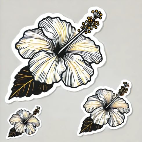 Vinyl sticker: Laptop Wall Car Window Bumper Sticker Decal Truck Waterproof Auto Water Bottle – Minimalist Line Art Hawaiian Hibiscus Brackenridgei with Yellow Accents (6)
