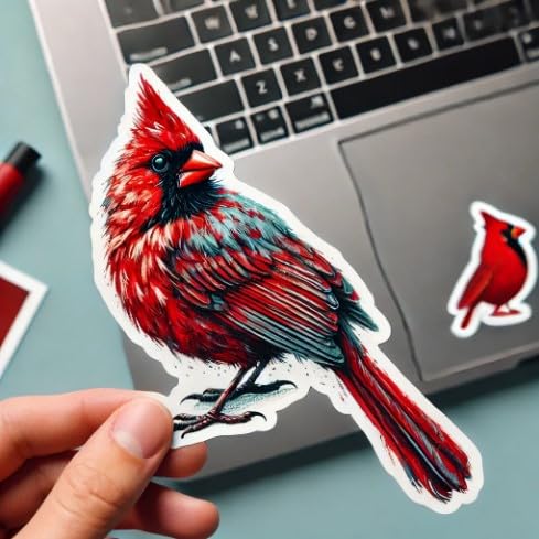 Vinyl sticker: Red Cardinal Indiana State Bird Vinyl Sticker for Laptop, Wall, Car, Window, Bumper, Decal, Truck, Waterproof, Auto, Water Bottle. Variation 17