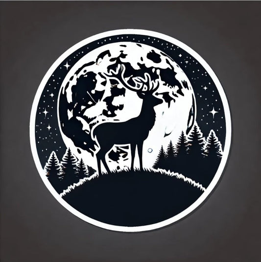Vinyl sticker: White-Tailed Deer Full Moon Vinyl Sticker for Laptop, Wall, Car, Window, Bumper, Truck, Waterproof Auto, Water Bottle. Variation 4