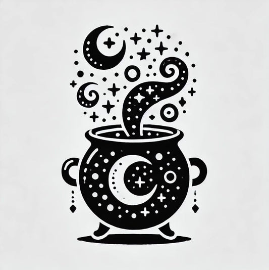 Vinyl sticker: Christmas Witch's Cauldron Laptop, Wall, Car, Window, Bumper Sticker Decal - Bubbling Potion, Holly & Snowflakes - Black & White - Waterproof