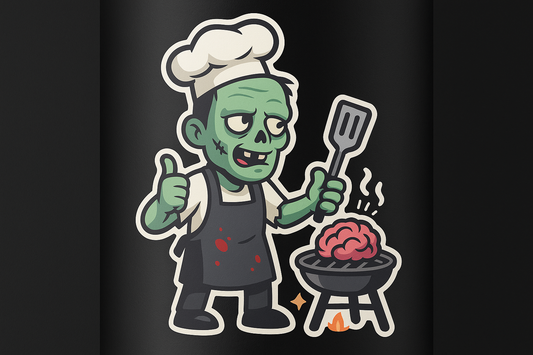 Zombie Chef Cooking Brains Sticker Decal Vinyl Laptop Car Window Bumper AUTO Water Bottle Helmets Waterproof Horror