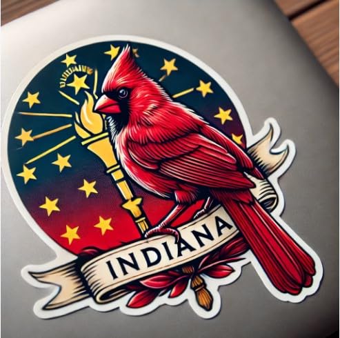 Vinyl sticker: Red Cardinal Indiana State Bird Vinyl Sticker for Laptop, Wall, Car, Window, Bumper, Decal, Truck, Waterproof, Auto, Water Bottle