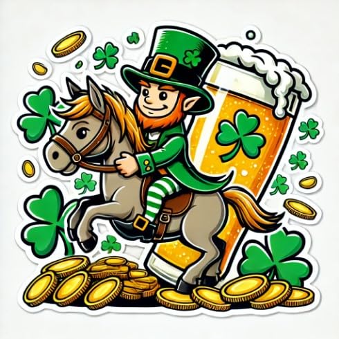 Vinyl sticker: Funny Leprechaun Beer Pint Laptop Wall Car Window Bumper Sticker Decal Truck Waterproof Auto Water Bottle