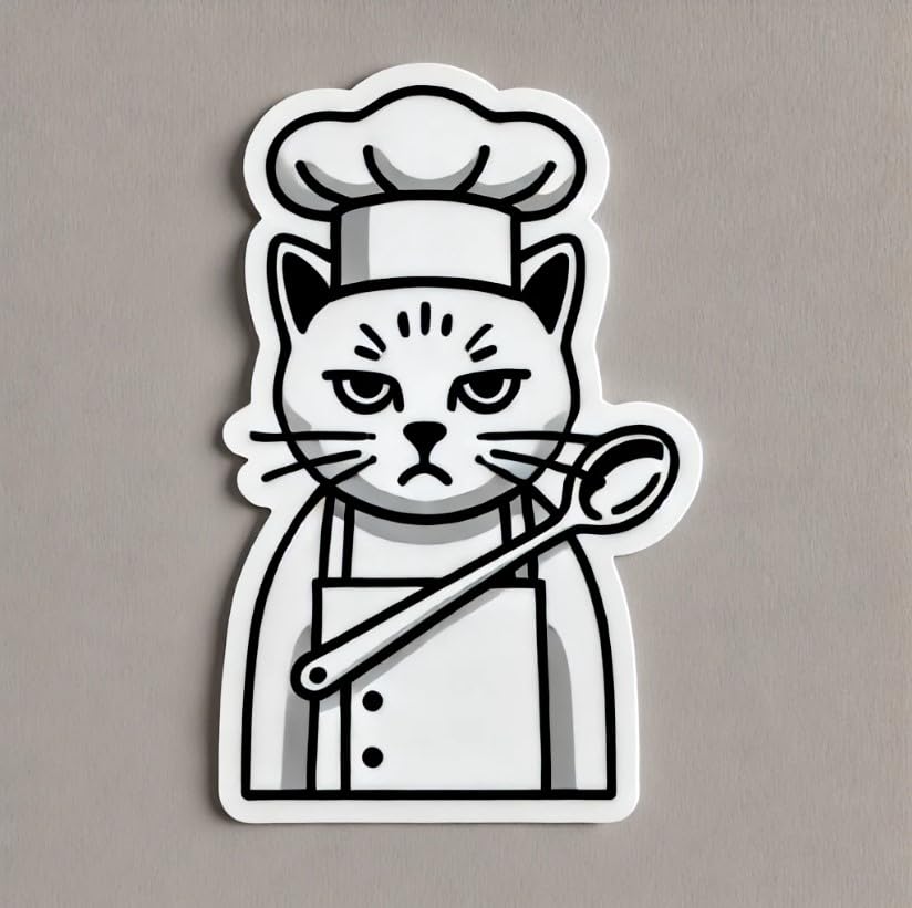 Vinyl sticker: Chef Cat with Spoon Sticker for Laptop, Wall, Car, Window, Bumper, Truck, Waterproof Decal - Minimalist Design
