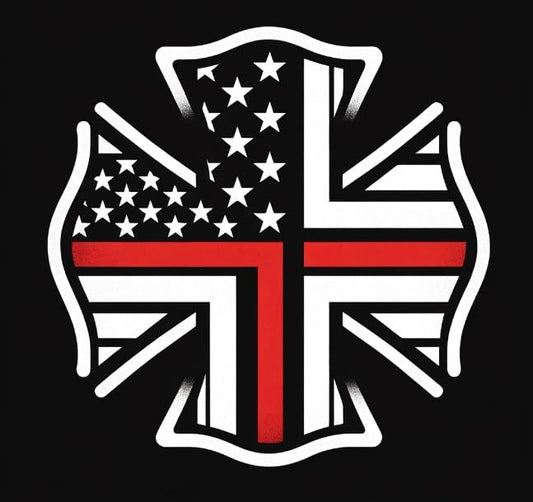 Vinyl sticker: Firefighter Pride American Flag Cross Decal - Red Stripe Minimalist Design for Wall, Car, and Window