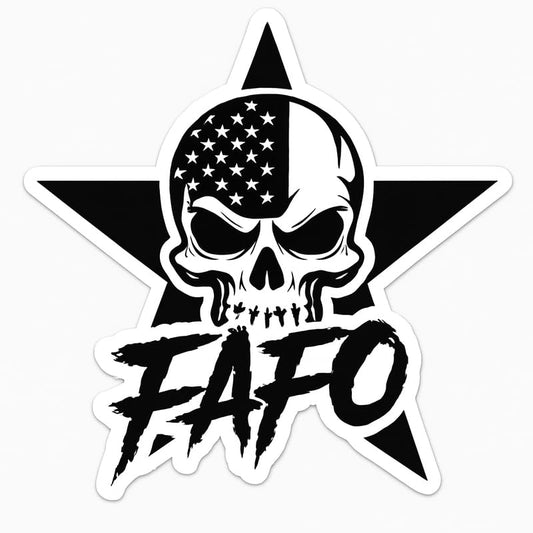 Vinyl sticker: FAFO Skull Star Sticker – USA Flag Skull with Tactical Star and Grunge FAFO Text – Vinyl Decal for Laptop, Wall, Car, Window, Bumper, Truck, Auto – F*CK Around and Find Out – Variation 16