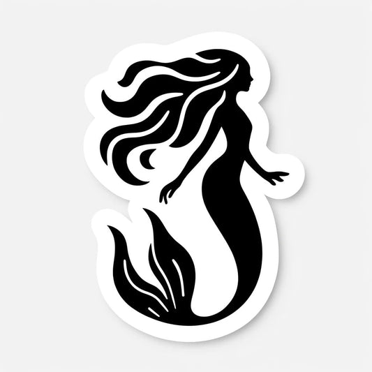 Vinyl sticker: Minimalist Mermaid Silhouette Sticker for Laptop, Wall, Car, Window, Bumper, Waterproof Decal for Trucks and Water Bottles