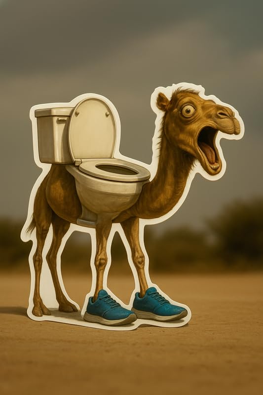 Vinyl sticker: Laptop Wall Car Window Bumper Sticker Decal Truck Waterproof Auto Water Bottle CAMELRINO TAZZINO Realistic Meme Camel with Toilet Body and Sneakers Funny Animal Art Sticker with Clean Contour