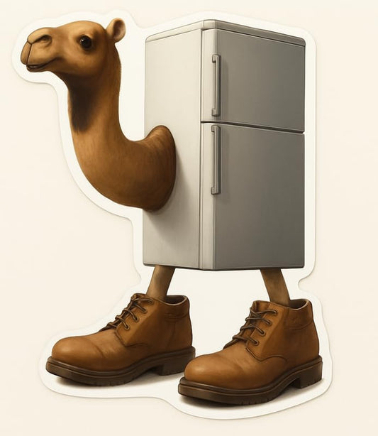 Vinyl sticker: Frigo Camelo Waterproof Funny Camel Fridge Sticker for Laptop Wall Car Window Bumper Decal Truck Auto Water Bottle – Meme Animal Appliance Mashup 4 in