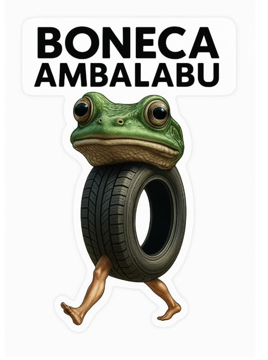 Vinyl sticker: Boneca Ambalabu Waterproof Sticker for Laptop Wall Car Window Bumper Truck Auto Water Bottle – Tire Frog Meme Hybrid Character Vinyl Decal with Text on Top 4 in