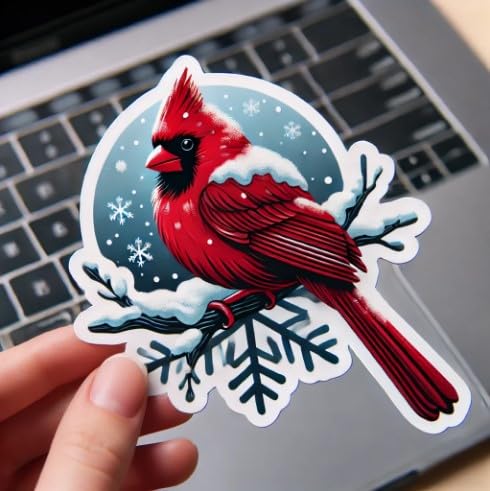 Vinyl sticker: Red Cardinal Indiana State Bird Vinyl Sticker for Laptop, Wall, Car, Window, Bumper, Decal, Truck, Waterproof, Auto, Water Bottle. Variation 12