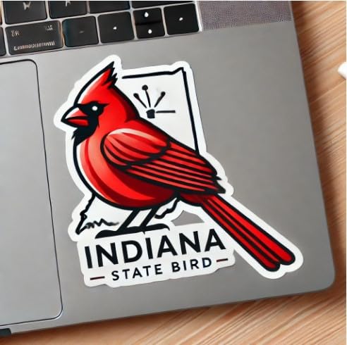 Vinyl sticker: Red Cardinal Indiana State Bird Vinyl Sticker for Laptop, Wall, Car, Window, Bumper, Decal, Truck, Waterproof, Auto, Water Bottle. Variation 6