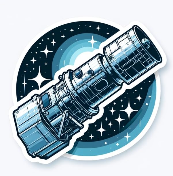 Vinyl sticker: Hubble Space Telescope 1990 Commemorative Sticker - Futuristic Space Decal for Tech Gear, Cars, Water Bottles
