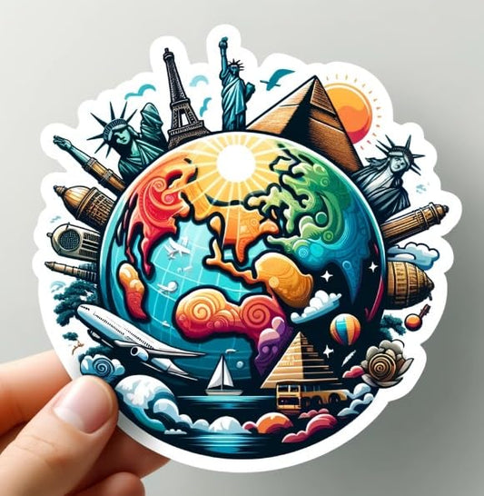 Vinyl sticker: World Landmarks Globe Sticker - Colorful Travel Decal for Luggage, Laptops, and Personal Items - Vinyl Sticker for Travelers and Geographers (4)