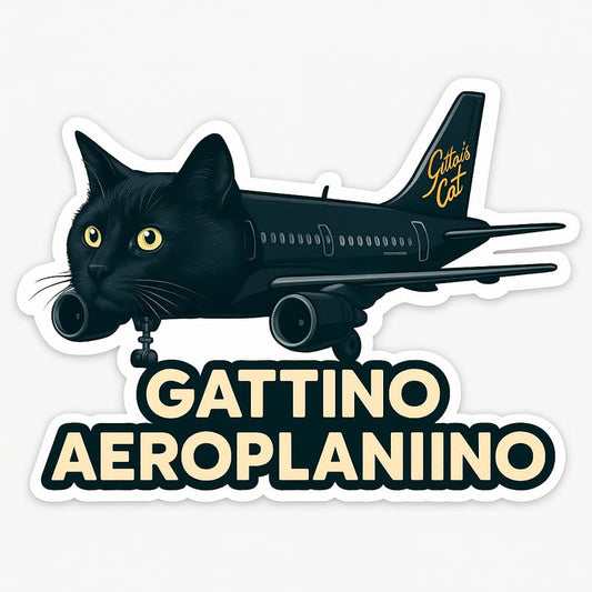 Vinyl sticker: Laptop Wall Car Window Bumper Sticker Decal Truck Waterproof Auto Water Bottle Gattino Aeroplanino Cat Airplane Hybrid Funny Meme Animal Plane Sticker