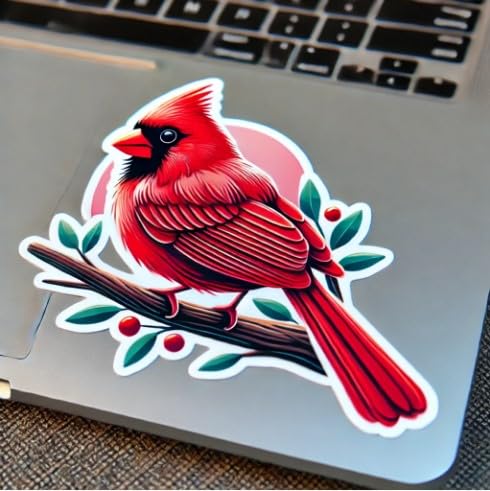 Vinyl sticker: Vintage Red Cardinal Vinyl Sticker for Laptop, Wall, Car, Window, Bumper, Decal, Truck, Waterproof, Auto, Water Bottle