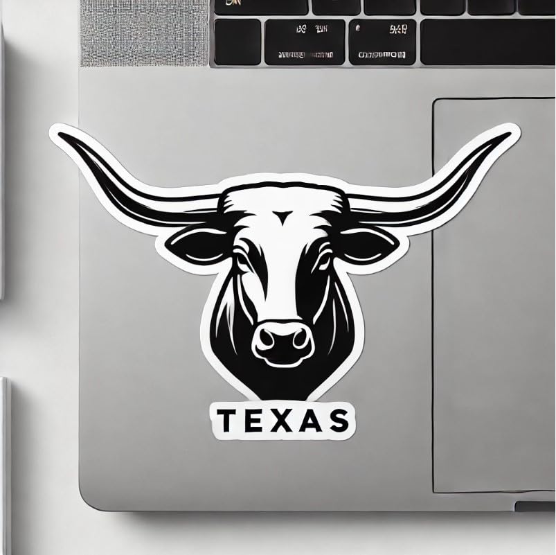 Vinyl sticker: Monochrome Texas Longhorn Bull Decal – Minimalist Vinyl Sticker for Laptop, Car, Wall, Window, Bumper, and Water Bottle – Waterproof and UV Resistant (6)