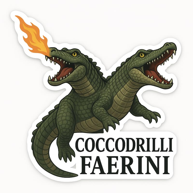 Vinyl sticker: Laptop Wall Car Window Bumper Sticker Decal Truck Waterproof Auto Water Bottle Coccodrilli Faerini Two-Headed Fire Alligator Dragon Fantasy Monster Vinyl Art