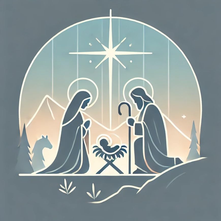 Vinyl sticker: Minimalist Nativity Scene with Glowing Star, Laptop and Car Window Decal