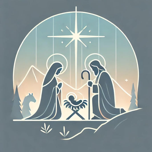 Vinyl sticker: Minimalist Nativity Scene with Glowing Star, Laptop and Car Window Decal