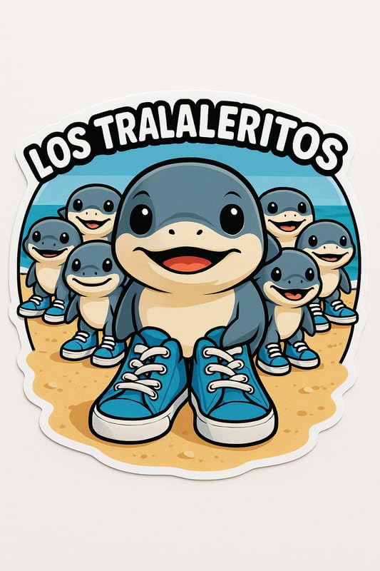 Vinyl sticker: Los Tralaleritos Sticker – Baby Shark Cartoon Decal in Sneakers for Laptop, Wall, Car, Window, Bumper – Waterproof Vinyl for Auto, Truck, Bottle – Cute Beach Sea Animal Art – Variation 2