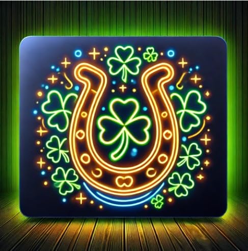Vinyl sticker: Neon Horseshoe Shamrocks Laptop Wall Car Window Bumper Sticker Decal Truck Waterproof Auto Water Bottle