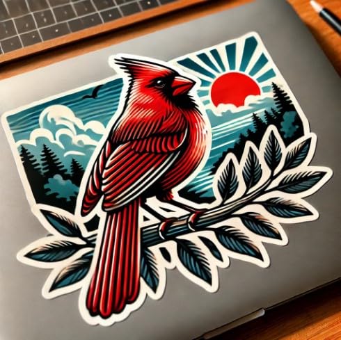 Vinyl sticker: Indiana Red Cardinal Bird Sticker for Laptop, Wall, Car, Window, Bumper, Decal, Truck, Waterproof, Auto, Water Bottle