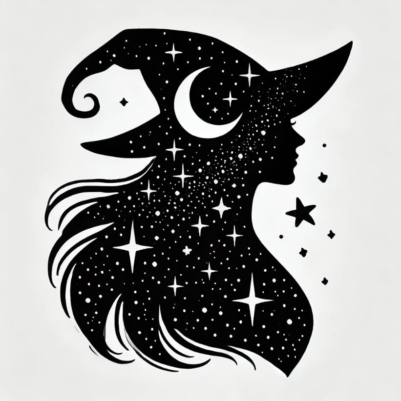 Vinyl sticker: "Celestial Witch Silhouette" Sticker Decal for Laptop, Wall, Car, Window, Bumper, Truck, Waterproof Auto, and Water Bottle – Mystical Halloween Gothic Design
