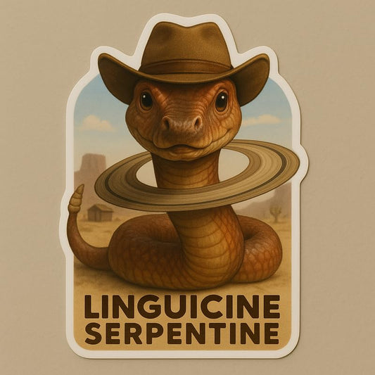 Vinyl sticker: Linguicine Serpentine Sticker – Realistic Cowboy Snake Meme Vinyl Decal for Laptop, Wall, Car, Window, Bumper, Water Bottle, Auto, Truck – Desert Western Saturn Ring Reptile – Waterproof – Variation 2