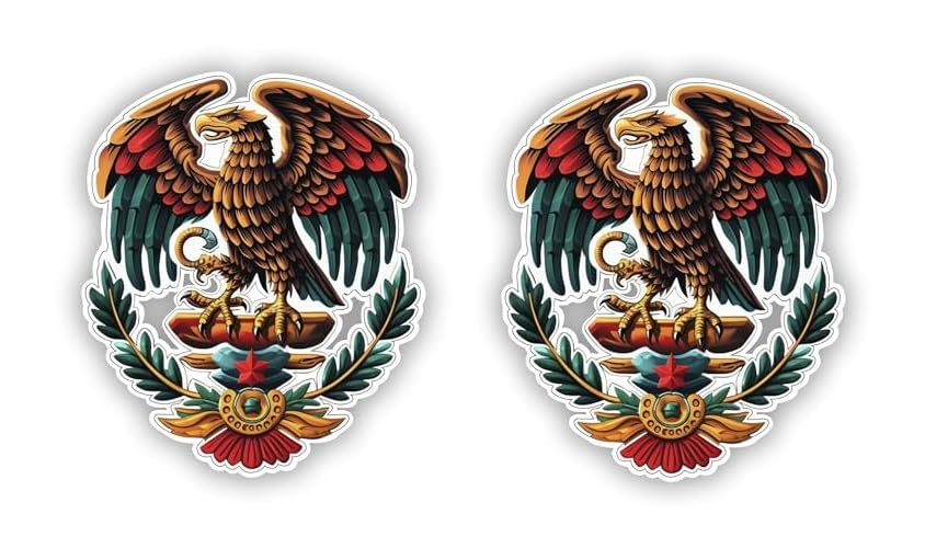 Vinyl sticker: Set of 2 Stickers Pride Eagle Shield Patriotic Mexico Vinyl Decal Waterproof Weather Resistant Letters Estado Aguila Mexican Flag Design Perfect for Car Truck Bumper Laptop Tumbler (8 inch)