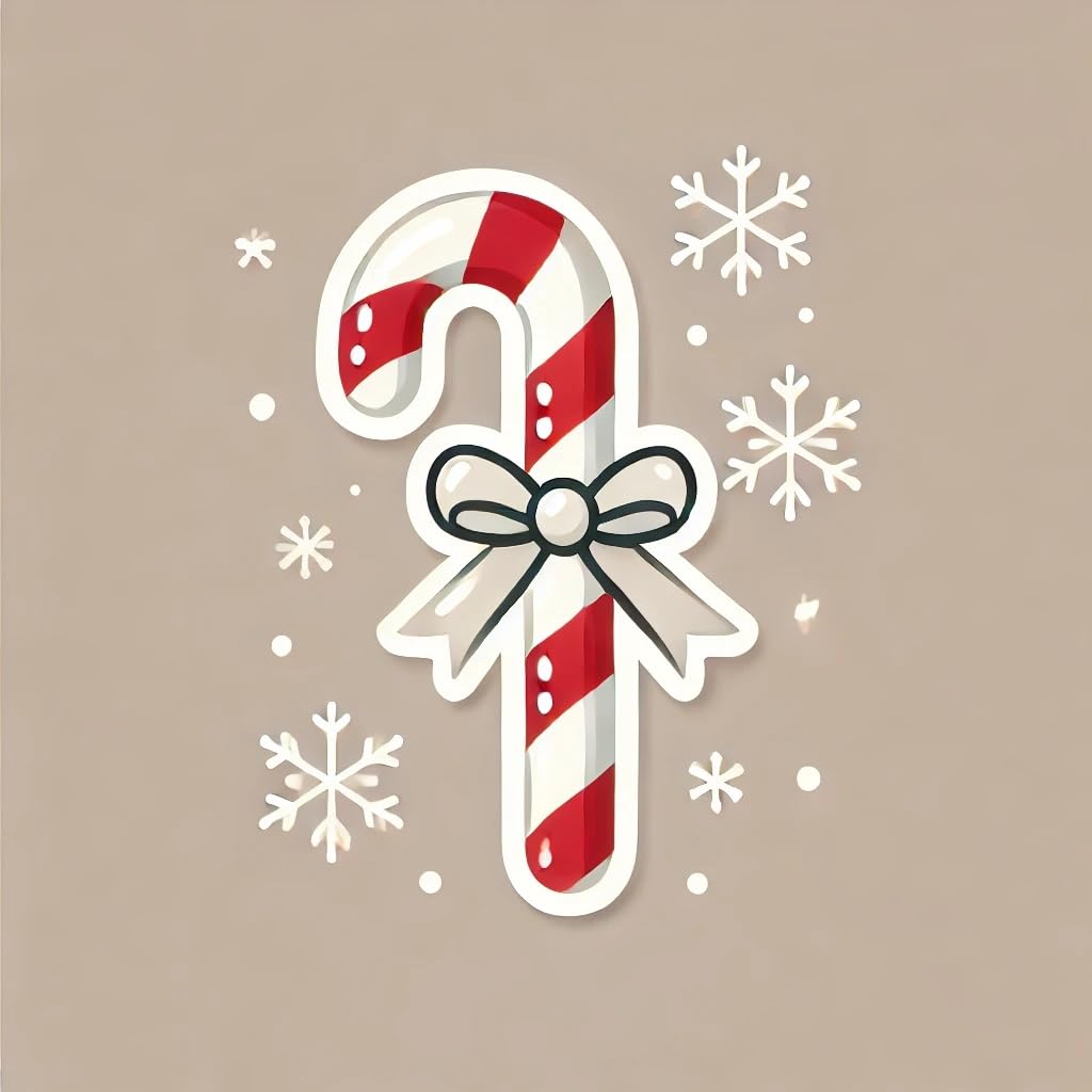 Vinyl sticker: Christmas Candy Cane Sticker for Laptop, Wall, Car, Window, Bumper – Minimalist Candy Cane with Simple Bow – Waterproof and UV Resistant for Truck, Auto, Water Bottle, and More