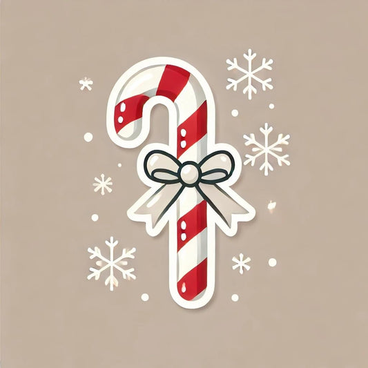 Vinyl sticker: Christmas Candy Cane Sticker for Laptop, Wall, Car, Window, Bumper – Minimalist Candy Cane with Simple Bow – Waterproof and UV Resistant for Truck, Auto, Water Bottle, and More