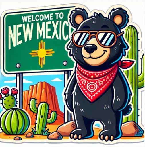 Vinyl sticker: Funny Black Bear with Sunglasses New Mexico Sticker for Laptop, Wall, Car, Window, Bumper, Waterproof Decal for Truck, Auto, Water Bottle