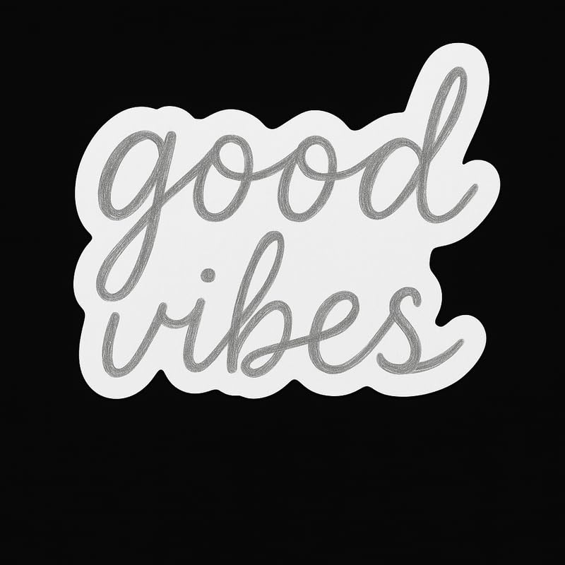 Vinyl sticker: Laptop Wall Car Window Bumper Waterproof Sticker Vinyl Decal Truck Auto Water Bottle “Good Vibes” Handwritten Gray Pencil Quote with Soft Outline Positive Design