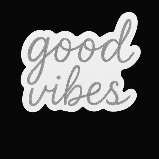 Vinyl sticker: Laptop Wall Car Window Bumper Waterproof Sticker Vinyl Decal Truck Auto Water Bottle “Good Vibes” Handwritten Gray Pencil Quote with Soft Outline Positive Design