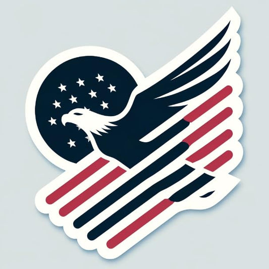 Vinyl sticker: Modern American Flag and Eagle Sticker – Symbolic Patriotic Decal in Minimalist Style
