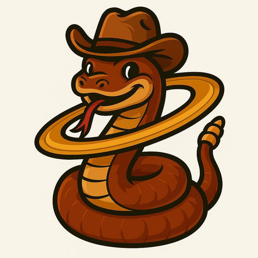 Vinyl sticker: Linguicine Serpentine Sticker – Cartoon Rattlesnake Cowboy Meme Vinyl Decal for Laptop, Wall, Car, Window, Water Bottle, Bumper, Auto, Truck – Funny Saturn Snake Hybrid – Waterproof – Variation 4