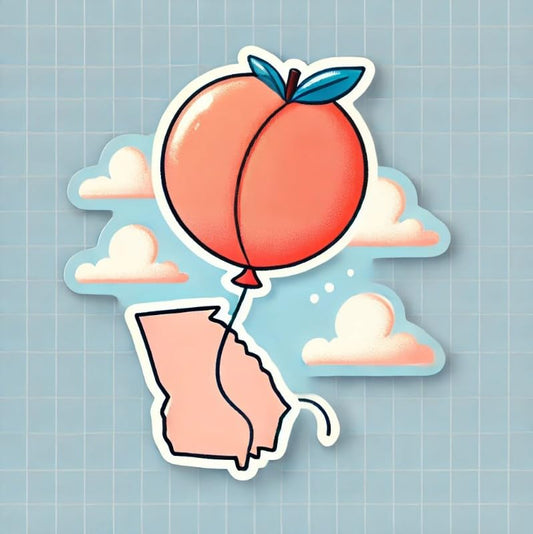 Vinyl sticker: Laptop Wall Car Window Bumper Sticker Waterproof Auto Water Bottle Decal Truck – Georgia Peach Balloon Floating in Sky with Clouds Whimsical Southern Pastel Fruit Design (4)