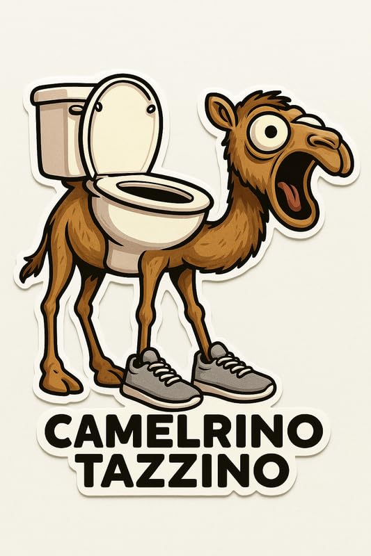 Vinyl sticker: Laptop Wall Car Window Bumper Sticker Decal Truck Waterproof Auto Water Bottle CAMELRINO TAZZINO Funny Camel Toilet Meme with Sneakers Hilarious Animal Cartoon Design for Any Surface