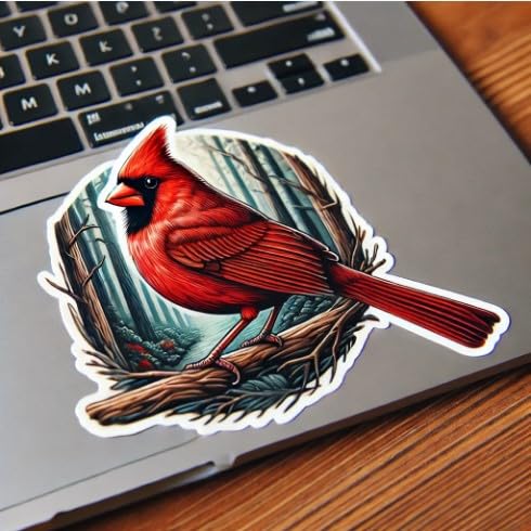 Vinyl sticker: Red Cardinal Indiana State Bird Vinyl Sticker for Laptop, Wall, Car, Window, Bumper, Decal, Truck, Waterproof, Auto, Water Bottle. Variation 9