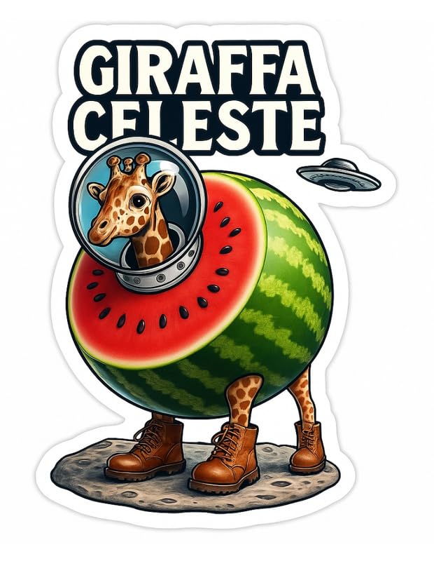 Vinyl sticker: Giraffa Celeste Sticker for Laptop Wall Car Window Bumper Truck Auto Water Bottle – Space Giraffe Watermelon Meme Hybrid Vinyl Decal 4 in