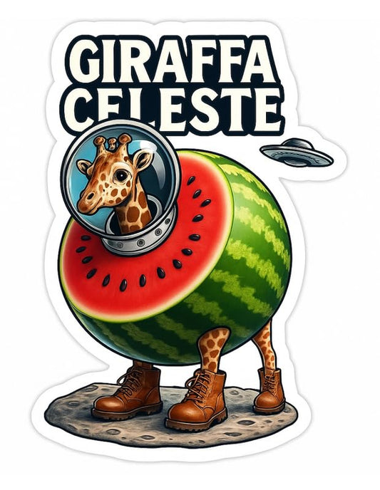 Vinyl sticker: Giraffa Celeste Sticker for Laptop Wall Car Window Bumper Truck Auto Water Bottle – Space Giraffe Watermelon Meme Hybrid Vinyl Decal 4 in
